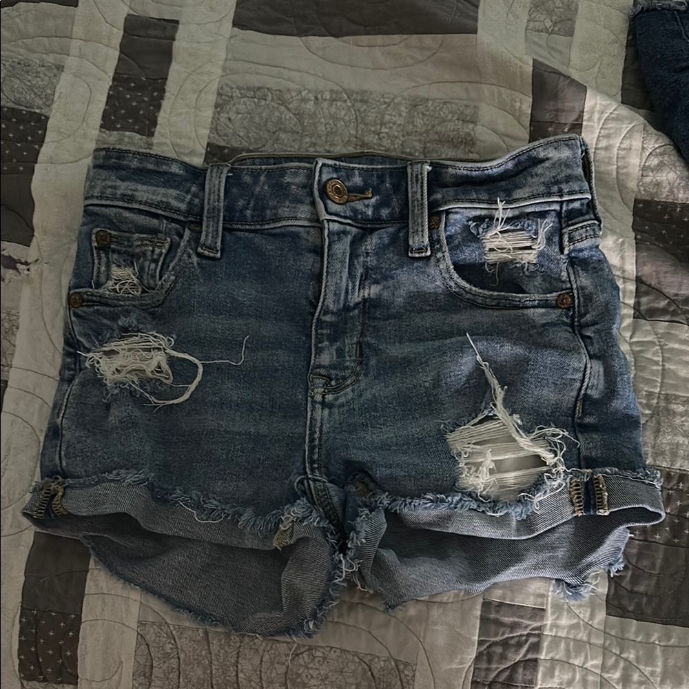 American Eagle Outfitters Blue Distressed Jean Shorts